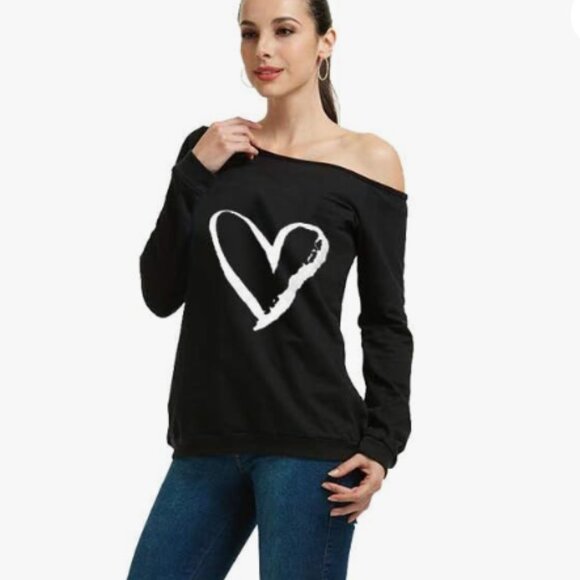 Woman’s Sweatershirt Lips Print Causal Blouse Off The Shoulder Long Sleeve Loose - Picture 3 of 5